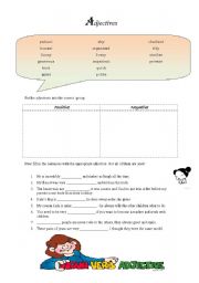 English worksheet: Adjectives exercises