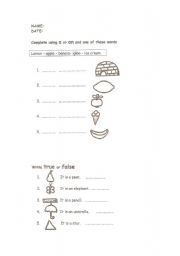 English worksheet: Complete using a or an