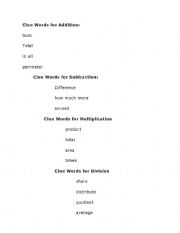 English worksheet: Clue Words for Addition