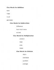 English Worksheet: Clue Words for Addition