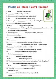 English Worksheet: AUXILIAR: DO + DOES + DONT +  DOESNT