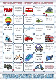 English Worksheet: Transportation Board Game