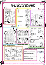 English Worksheet: Greetings for practicing
