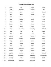 English Worksheet: choose the odd  one out