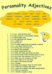 English Worksheet: Personality Adjectives (Key is Provided)