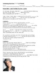 English Worksheet: Just The Way You Are Bruno Mars Listening Test