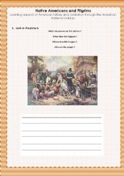 English Worksheet: THANKSGIVING: Pilgrims and Indians- 3 PAGES