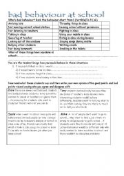 English Worksheet: bad behaviour at school