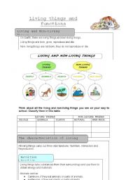 English Worksheet: Living things and Functions.