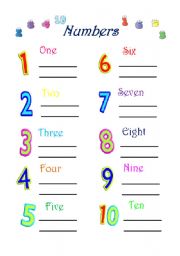 English Worksheet: practice numbers from 1-10