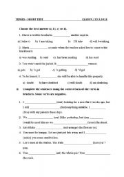 MIXED TENSES SHORT TEST