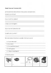 English worksheet: Simple Tenses and Vocabulary