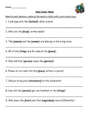 English worksheet: exact nouns