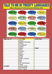 English Worksheet: Talk to me - COUNTRIES-NATIONALITIES-LANGUAGES