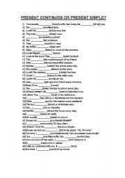 English Worksheet: PRESENT SIMPLE OR CONTINUOUS?