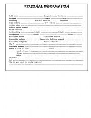 English Worksheet: Warmers - Personal Information (improved)