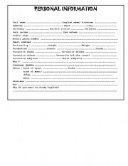 English worksheet: Warmers - Personal Information (improved)