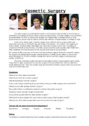 English Worksheet: Cosmetic Surgery