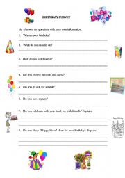 English Worksheet: BIRTHDAY SURVEY