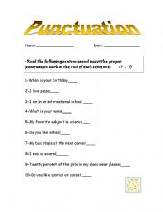 English worksheet: Punctuation