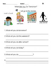 English Worksheet: What will you do tomorrow?