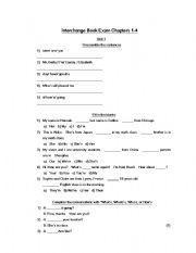 English worksheet: Interchange Book Exam Chapters 1-4