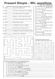English Worksheet: Wh- Questions in the Present Simple (not for subjects)