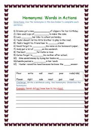 English Worksheet: Homonyms