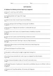 English Worksheet: Rephrasing exercises