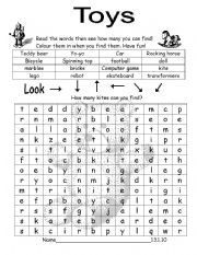 English Worksheet: Toys Wordsearch