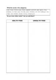 English worksheet: Healthy & unhealthy food