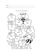 English Worksheet: coloring the flowers