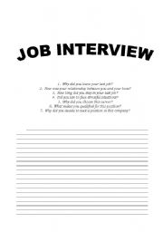 English Worksheet: JOB INTERVIEW