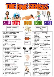 English Worksheet: Verbs of the SENSES  + KEY