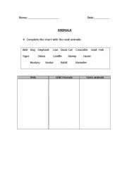 English worksheet: Animals