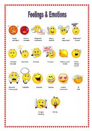 English Worksheet: Feelings & emotions. Pictionary with Smileys