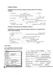 English Worksheet: present simple vs present continuous