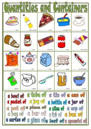 English Worksheet: Quantities and Containers