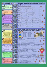 English Worksheet: since - for - already - yet - never - ever - still - just - recently - lately * signal words in Present Perfect * with grammar, key and B&W