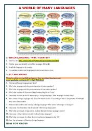 English Worksheet: A world of many languages