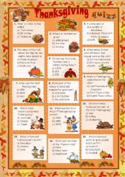 English Worksheet: Thanksgiving set 1 - Quiz + key