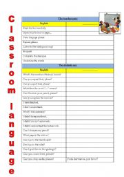 English Worksheet: Classroom language