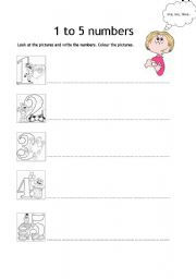 English worksheet: 1 to 5 numbers