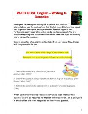 English Worksheet: Descriptive writing