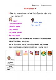 English Worksheet: Piggy is a hungry pig