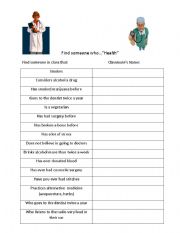 English Worksheet: Find Someone Who- Health Questions