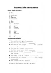 English worksheet: Comparison of short and long adjetives