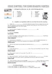 English Worksheet: adjectives with negative prefixes