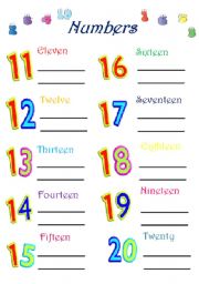 English Worksheet: numbers from 11-20