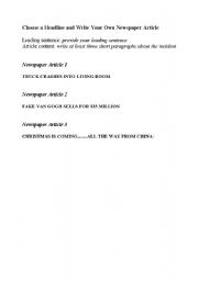 English Worksheet: creative writing newspaper headlines